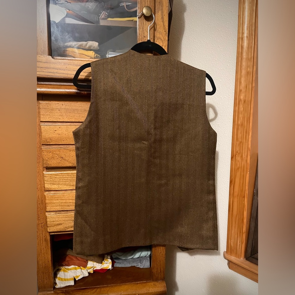 Custom Made Light Brown/Tan Men’s Dressy Wool Steampunk Herringbone Suit Vest xs - Picture 2 of 4